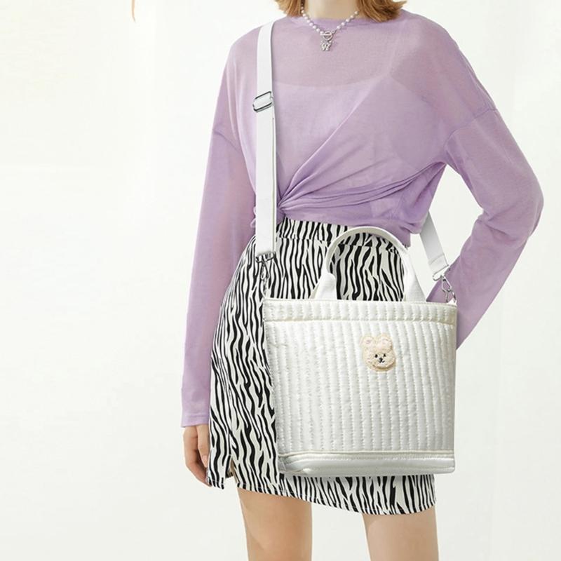 Travel Bag Embroidery Bear Pattern Diaper Bag Crossbody Bag Multiple Compartment Shoulder Bag Large Capacity Mom Bag
