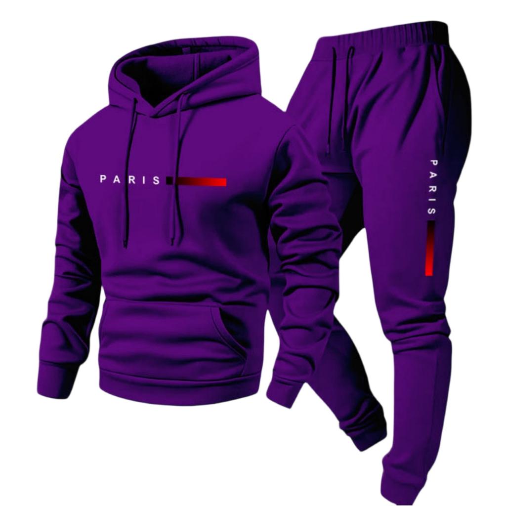 Men's Casual Color Letter-printed Sweatshirt Set, Men's Fleece Hooded Drawstring Sweatshirt And Sweatpants Two-piece Set