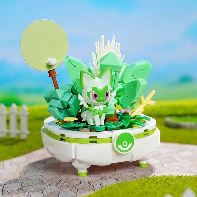Klocki Pokemon Sprigatito Fuecoco Eevee Quaxly Rośliny Doniczkowe Model do Złożenia Mini Cegiełki Figurki Zabawki dla Dzieci