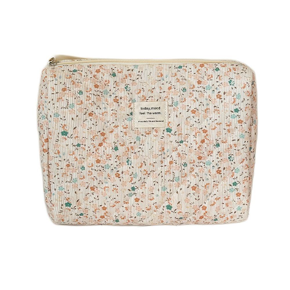 Ins Style Korduroy Ästhetischer Kosmetik-Organizer Große Kapazität Reißverschluss Floral Make-up Tasche Hautpflege Clutch Kosmetik