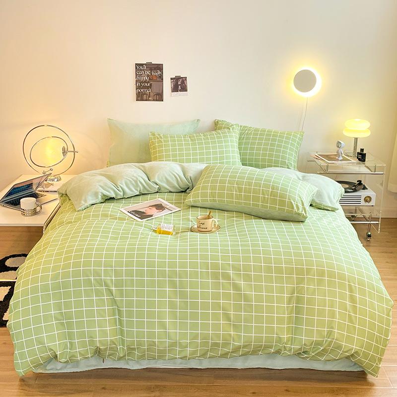 Cotton Fleece Coral Fleece Bed Four-piece Set Flannel Bedding Fleece Quilt Cover Bed Sheet Three-piece Set