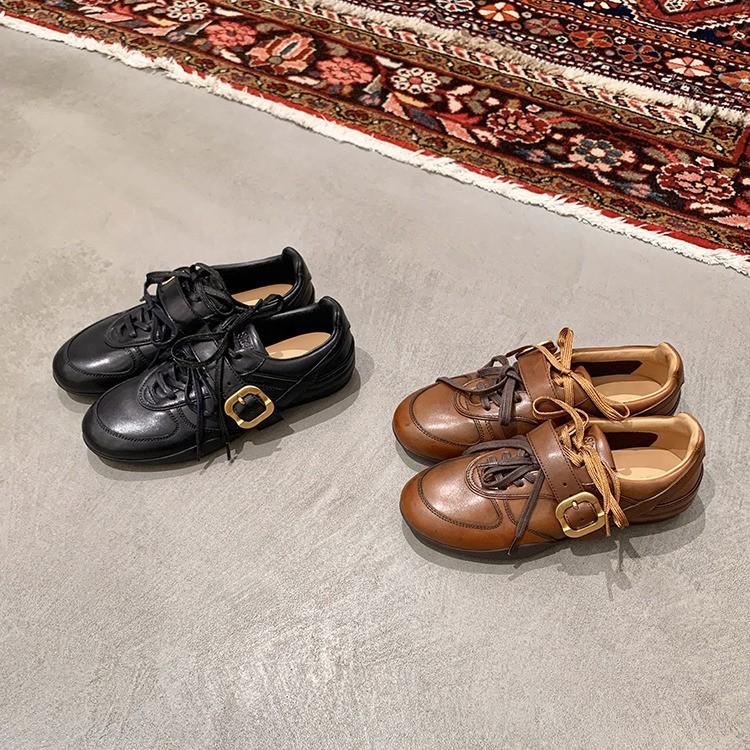 Spot Model~ 2025 Autumn New Model Belt Buckle Mandarin Duck Shoelaces Flat Casual Shoes Forrest Gump Shoes Women's German Training Shoes Women