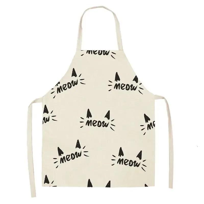 Lovely Cartoon Cats Kitchen Aprons for Women Cotton Linen Bibs Household Cleaning Pinafore Home Cooking 55x68cm