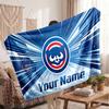 Chicago Cubs Flannel Blanket, Custom Name Text Personalized Soft Throw Blanket Home Decor Gift