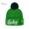 St Patrick Day Accessories St. Patrick's Shamrock Hat Irish Cuffed Pom Knit Green Celtic Knot Sequins Clover Skull Cap for Women Men Party Costume