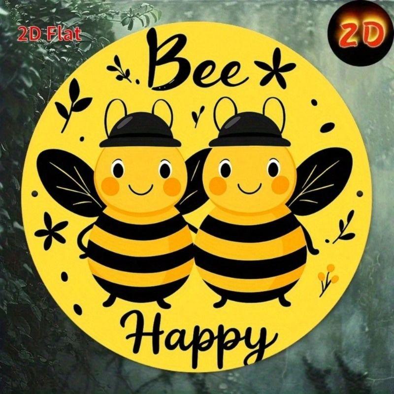 

Metal Wall Art Yellow Round Bee Sign BEE Happy Kitchen Decor