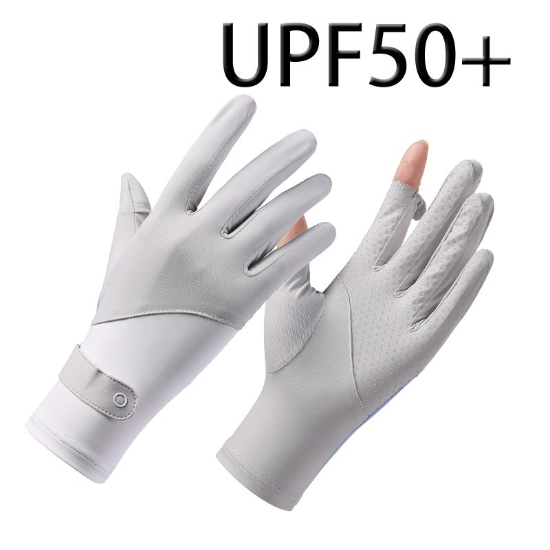

Sun Protection Gloves for Women Summer UV-Proof Touch Screen High Elastic Ice Silk Flip Drain Finger Driving Electric Car Cycling Thin Patchwork Gray(Real Ice Silk UPF50 +) One size
