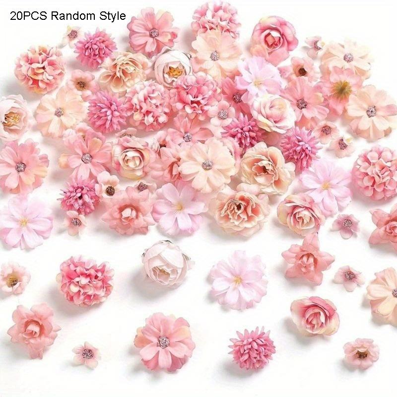 

20 Pcs Flower Heads, Mini Artificial Flowers, Green, Purple, Pink, Wedding Bridal Headpieces, Flowers
