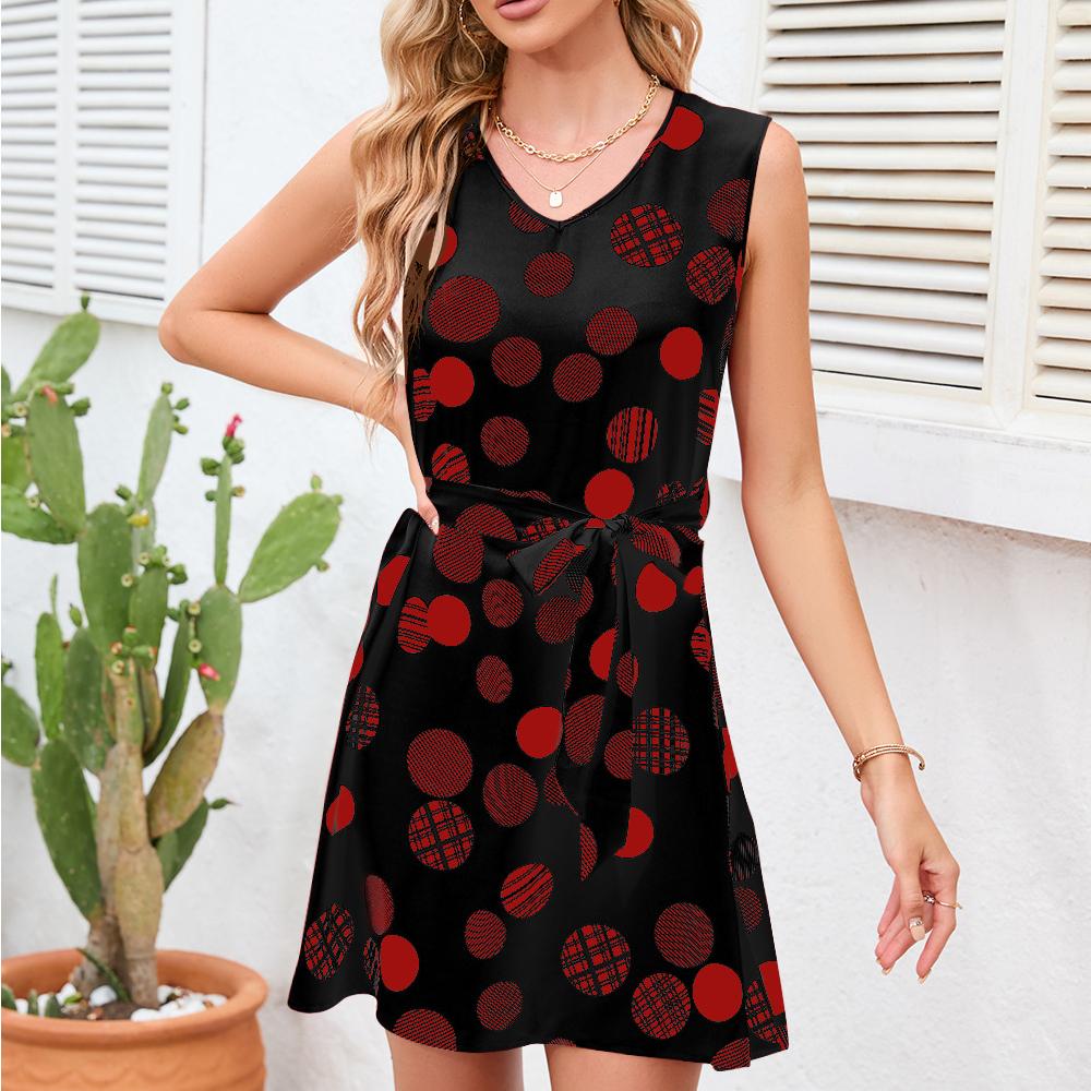 

Женский летний новый продукт в стиле ретро с принтом в горошек XXL чёрный/красный