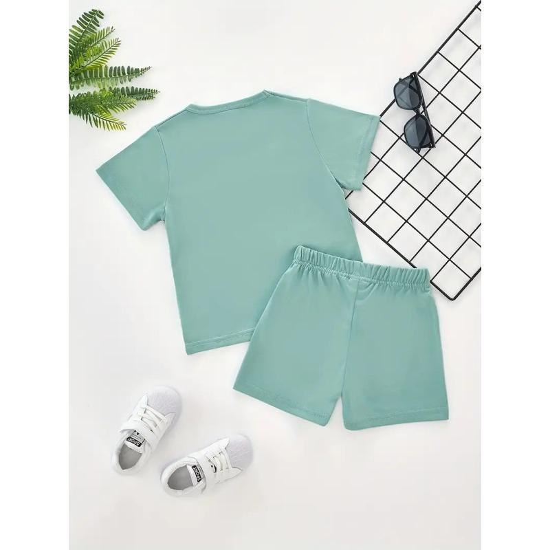 Summer Children's Boys Clothes Color Matching T-shirts and Shorts 2-piece Set Baby Girls Short-sleeved Tops and Bottoms