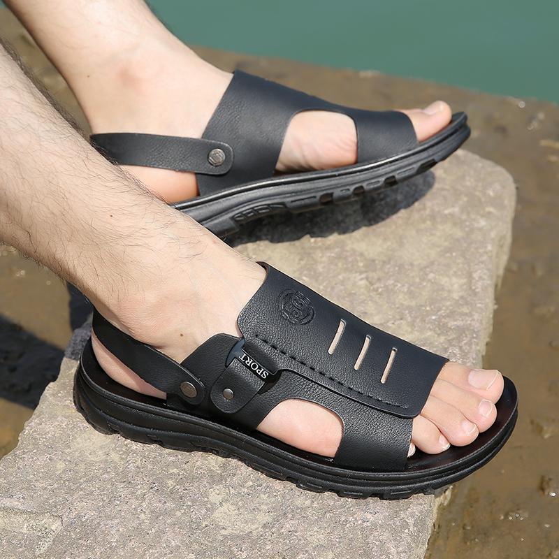 Men's Breathable Summer Cow Leather Sandals 2026 Anti-slip Soft Bottom Beach Shoes Casual Men's Slippers One-piece Free Shipping