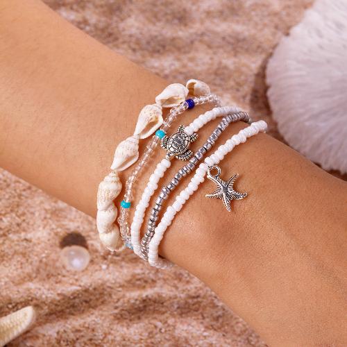 European American Fashion Bohemian Layered Beaded Bracelets Elastic Ethnic Bracelets for Women Female Bangle Bracelet