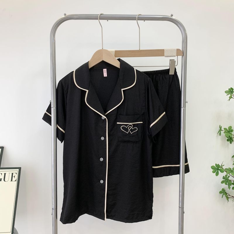 Summer Pajamas Short-Sleeved Shorts Women's Mercerized Cotton Thin Comfortable Lapel Sweet Home Wear Cute Suit Spring and Autumn