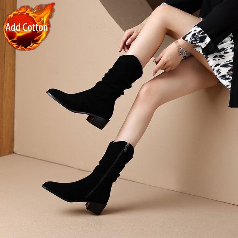 Autumn Winter Pointed Toe Middle Heel Ladies Mid Calf Shoes Gothic Comfortable and Elegant 2025 New Y2k Women's Half High Boots