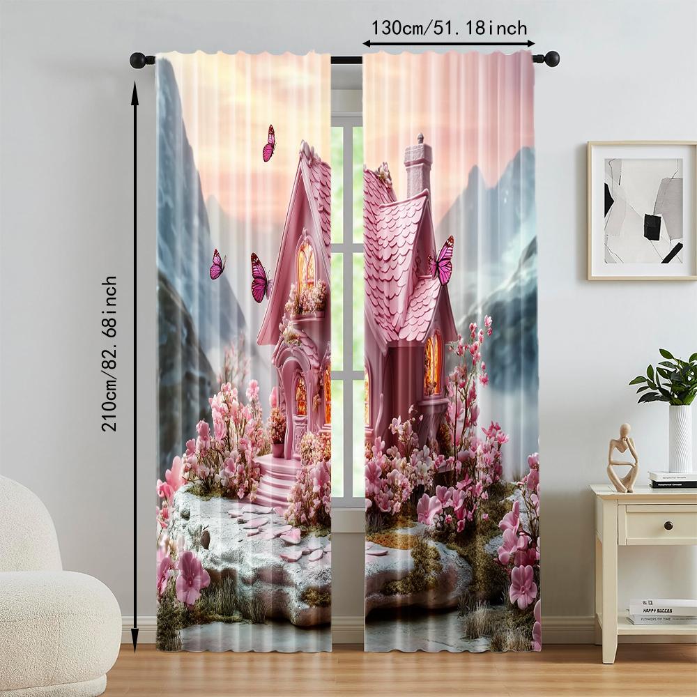 2 st, mångsidiga polyester transparenta gardiner för heminredning Alla hjärtans dag Romantiska för användning i sovrum och vardagsrum