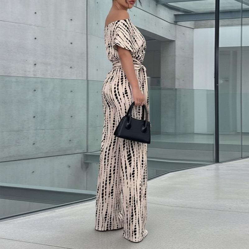 Spring New Women's Clothing: European and American Jumpsuits, High-Waisted Wide-Leg Asymmetrical Strap Jumpsuit for Commuting