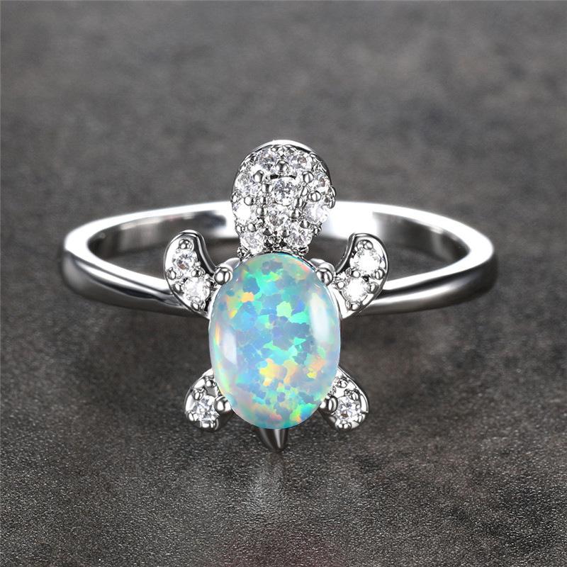 Hot-selling platinum green imported Opal turtle ring simple ins index finger ring jewelry