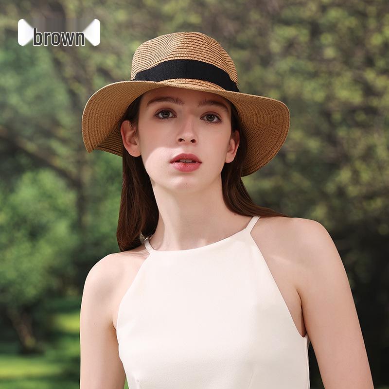 Foldable Wide Brim Raffia Panama Straw Sun Hat with Square Buckle - Breathable, UV Protection for Outdoors