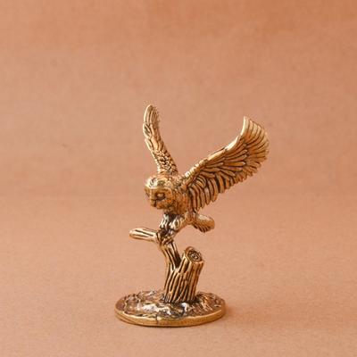 Antique Solid Brass Owl Miniature Figurines Retro Copper Animal Tea Pet Desktop Ornament Decor Crafts Animal Figurines