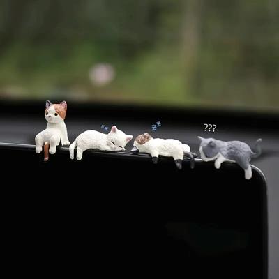 Cute Cat Ornament 4pcs Cute Cat Car Dashboard Ornaments | ABS Material, Cartoon Mini Decor, Perfect for Car & Screen Display