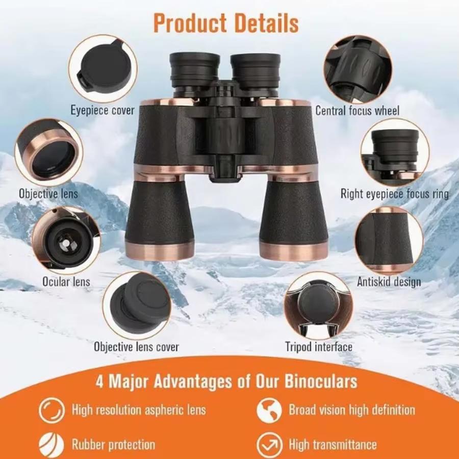 HD Binoculars 20x50 for Adults Professional Waterproof BAK4 Prism Large View Telescope for Outdoor Sport Clear Low Light Vision