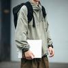 Men Jacket Solid Color Half Turtleneck Streetwear Autumn Washed Elastic Cuff Windbreaker for Daily Wear