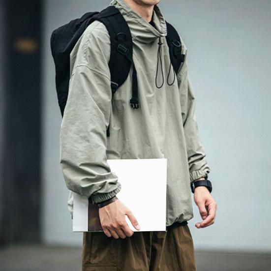Men Jacket Solid Color Half Turtleneck Streetwear Autumn Washed Elastic Cuff Windbreaker for Daily Wear