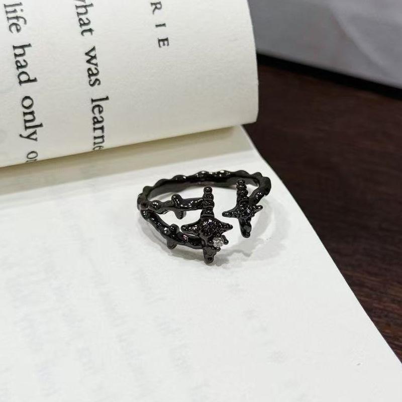 Dark Tide Cool Personality Full Diamond Zircon Irregular Star Opening Ring Niche Premium Sense Stacked Index Finger Ring Female
