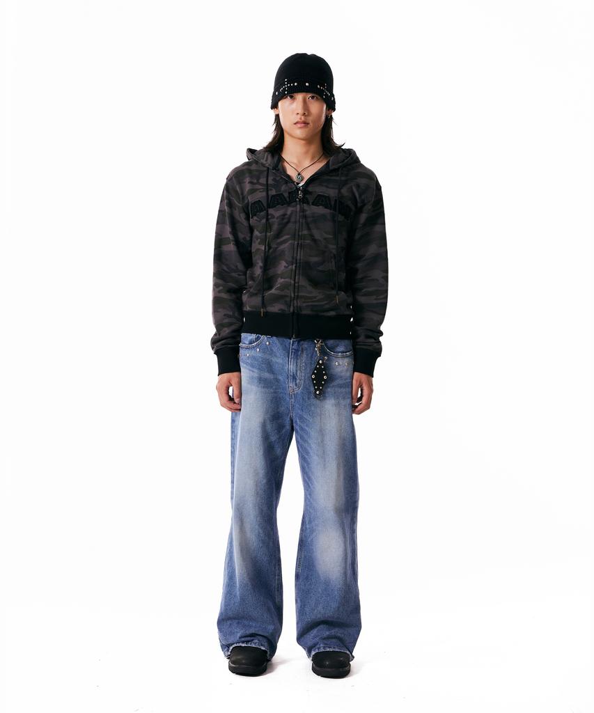 Aakam Contrast Logo Zip-Up Hoodie (Black)