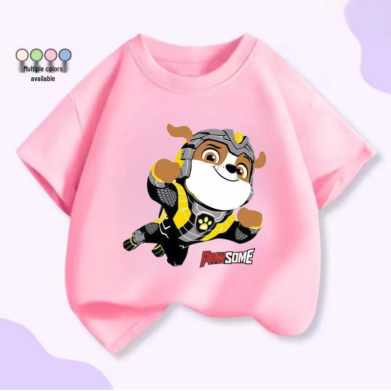 Paw Patrol Cartoon Print Unisex Kids Cotton T-shirt - Round Neck, Short Sleeve Summer Top 120cm