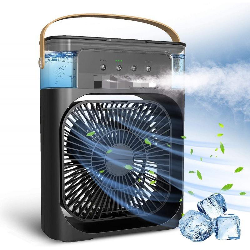 USB Electric Fan Portable Fan Air Conditioners LED Night Light Water Mist Fun 3 in 1 Air Humidifie for Home