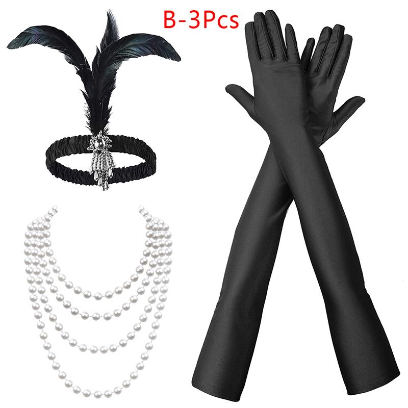 1 Set Costum Cosplay Flapper anii 1920 Bandă de Pene Colier de Perle Mănuși Lungi Accesorii Mascaradă Gatsby