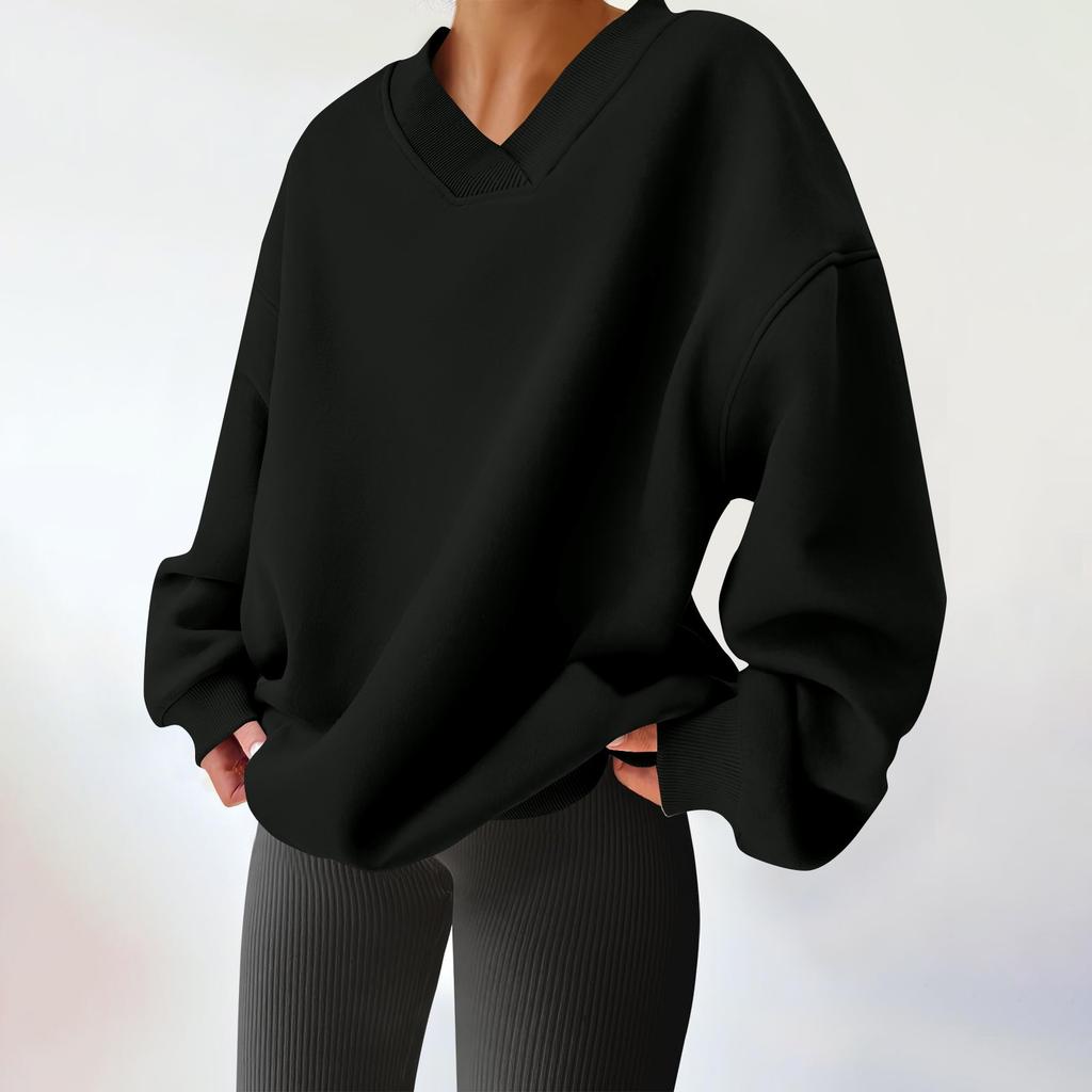 Dames Winter Tops Dames Long Sleeve Sweatshirt Casual V-hals Losse Pasvorm Pollover Fleece Tops