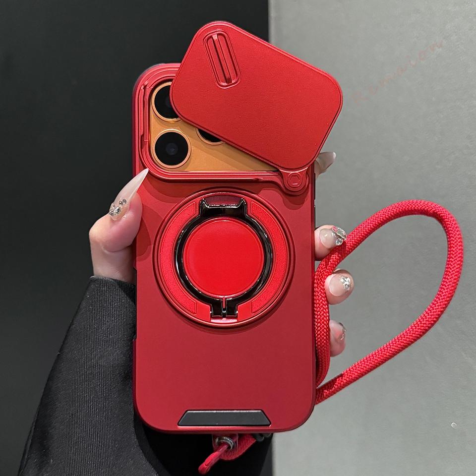 Bracket Wrist Strap Magnetic Case for iPhone 17E 15 12 11 13 14 16 E 17 Air Pro Max 16 Plus Magsafe Stand Armor Protection Cover