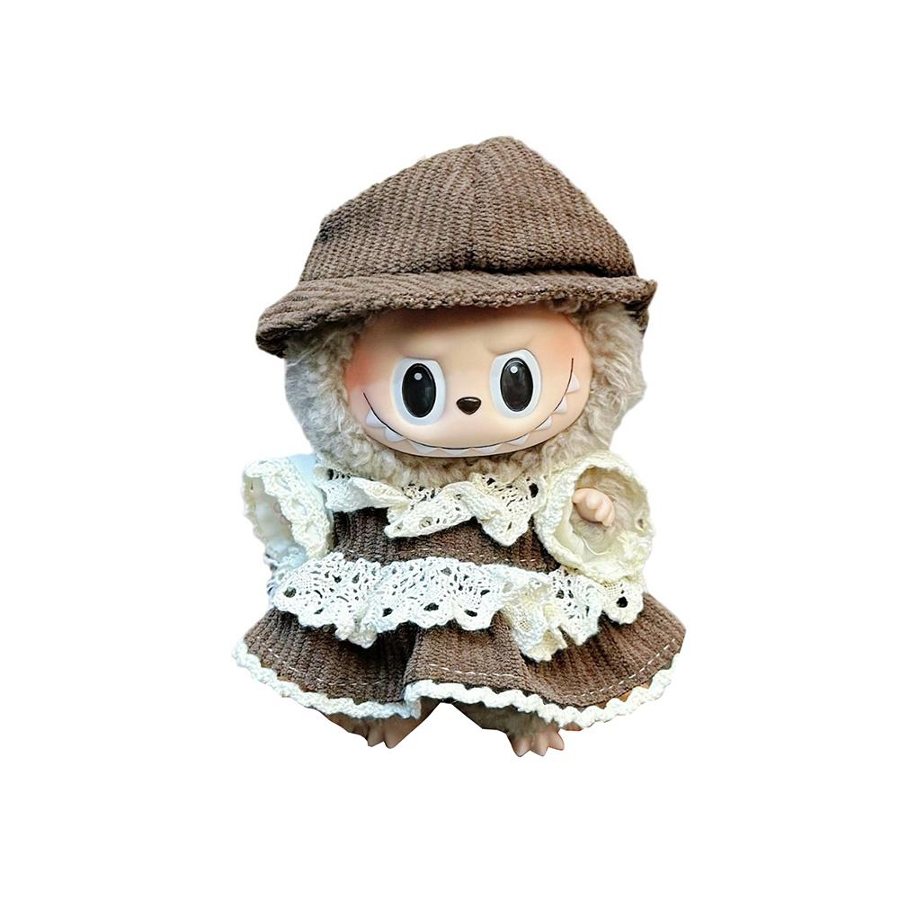Doll Clothes Lace Stitching Brown Dress Suit Mini Fashionable Keychain Dolls Decoration Accessories for 17CM Labubu