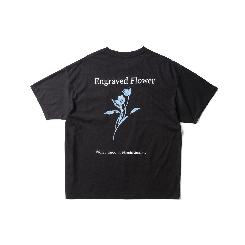 Amphist Engraved Flowers Half Sleeves T Shirts Black Large