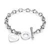 OAHLAN Fashion Jewelry 14K Gold/Silver Tone OT Clasp Heart Charm Stainless Steel Bangle Bracelet Gifts for Women