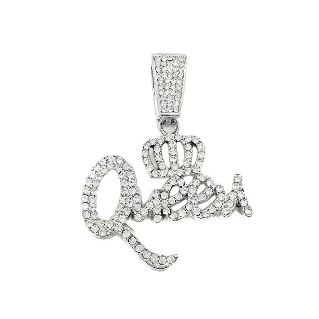 Queen Crown Hip Hop Zinc Alloy Full Diamond Pendant Necklace