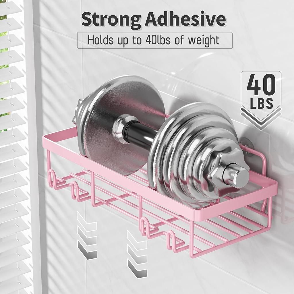 5 Pack Shower Caddy Organizer Rack Shelf for Inside Shower, Adhesive Bathroom Wall Storage Basket Rustproof Stainless Steel Shampoo Holder, Girly