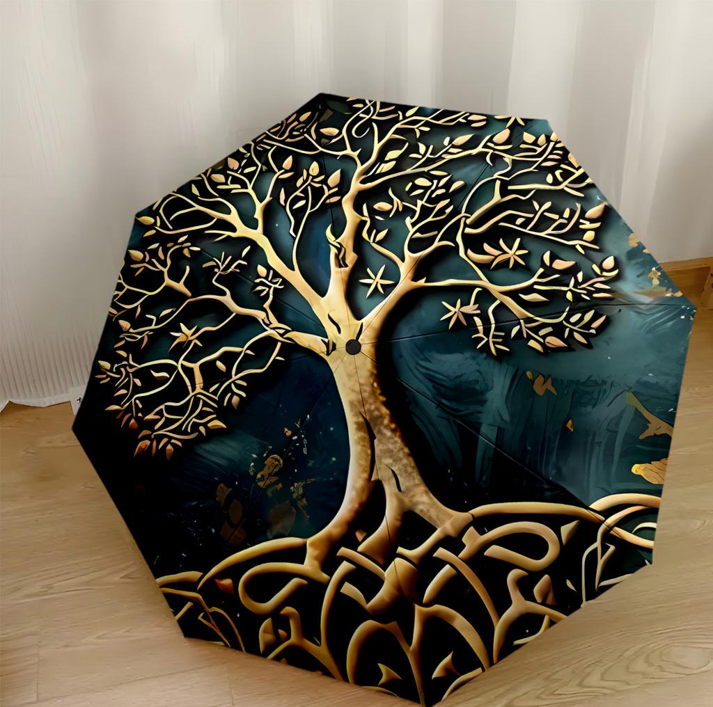 Colorful Tree Of Life Outdoor Automatic Umbrella Compact 8-Rib Lightweight Lightweight Travel Essential Fashion Lovers Perfect Gift for Women/Men