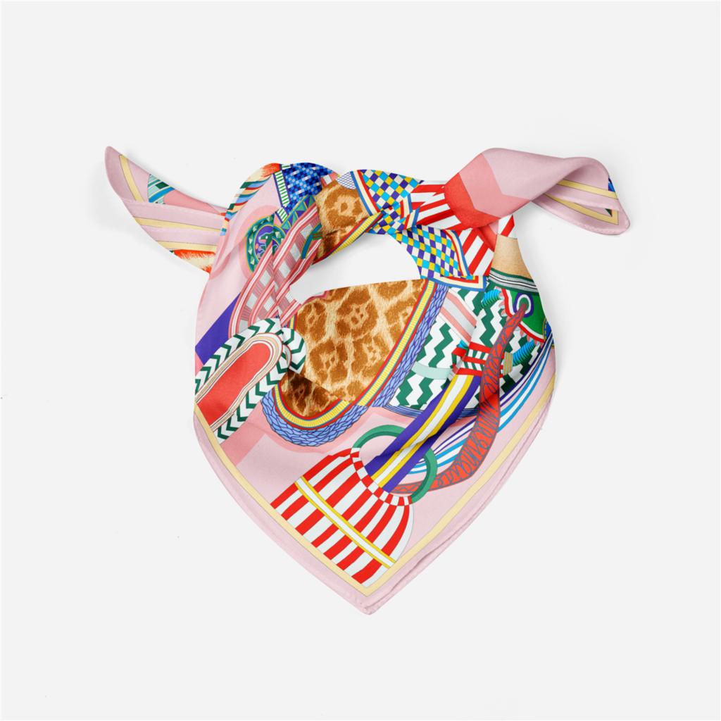 Lenço Quadrado de Seda Novo 53cm Design Lindo Marca Saddle para Mulher Bandana Feminina Faixa de Cabeça de Luxo Hijab Foulard Lenço de Pescoço