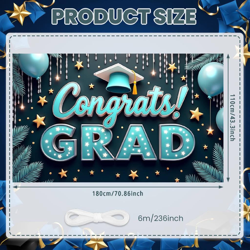 Graduation Ceremony Banner Colorful Balloons Congratulatory Display Grad Party Banner Congrats Lettering Grad Photo Background