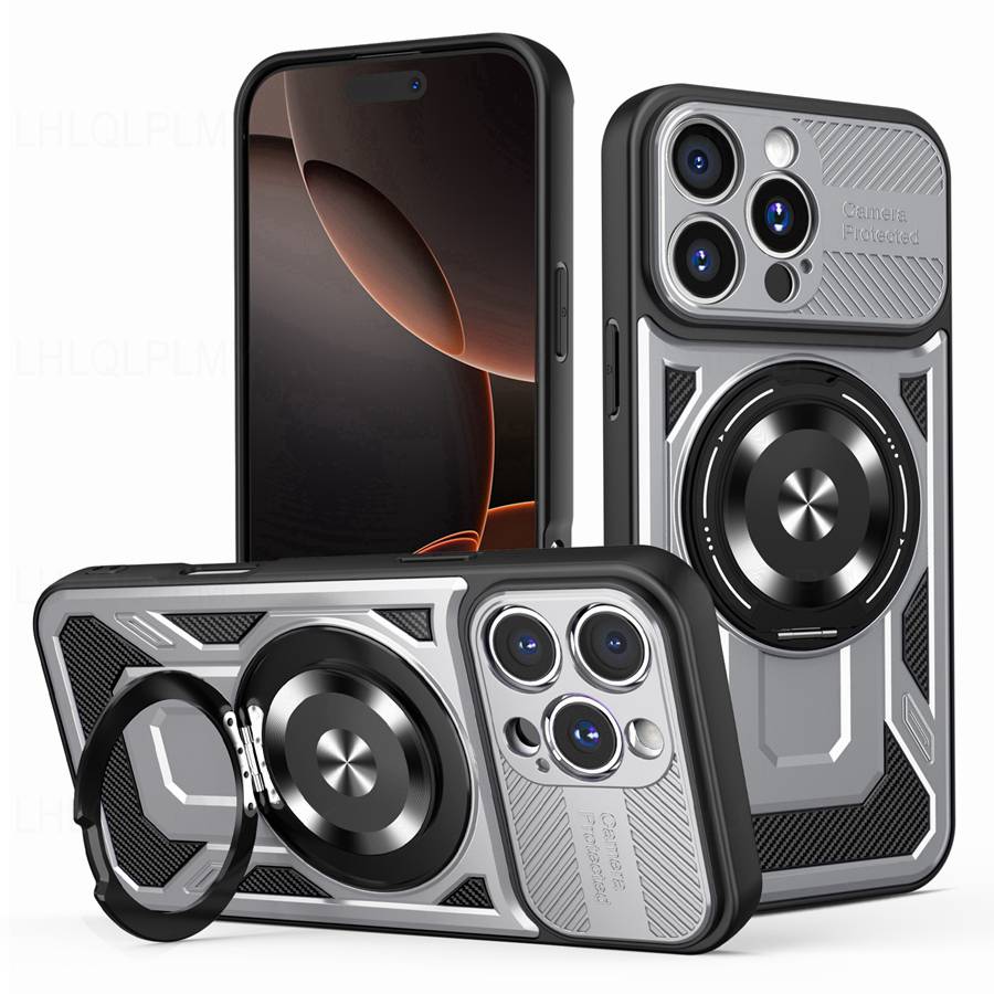 Luxusní Nárazuvzdorné Brnění Magnetický Kryt na Telefon Pro Motorola Moto G84 G54 G34 5G G24 Apple iPhone 15 16 Pro OPPO Reno 13 Realme 14 S Kovovým Kroužkovým Krytem