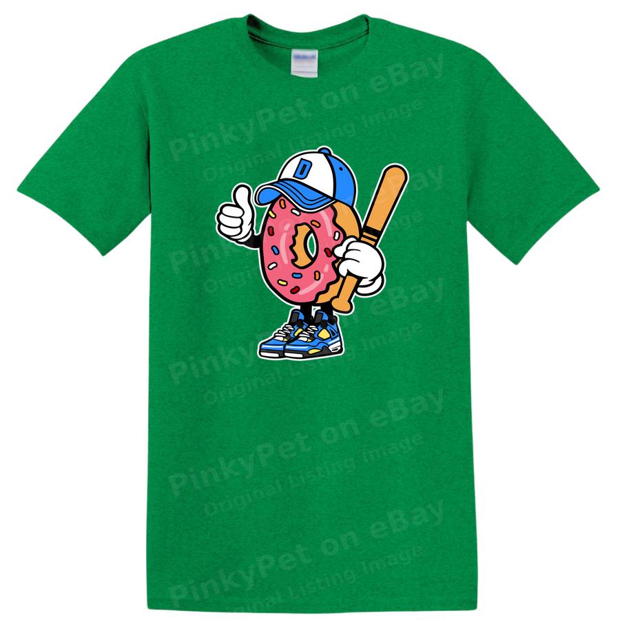 Donut Baseball Player Funny Graphic T Shirt Cool Cute Tee w/ Bat and Cap