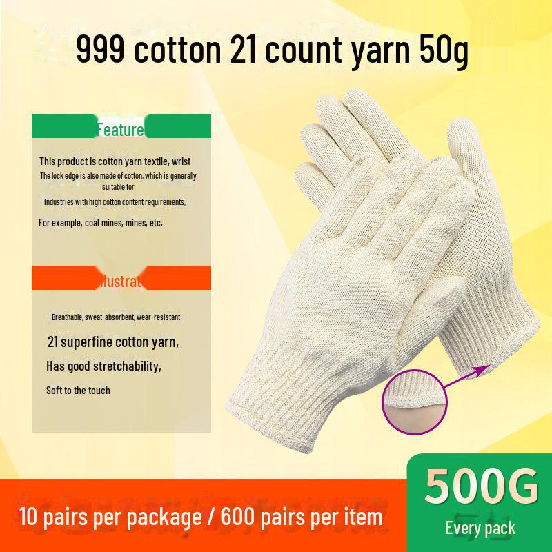 Cotton Yarn Work Gloves for Construction and Labor Protection