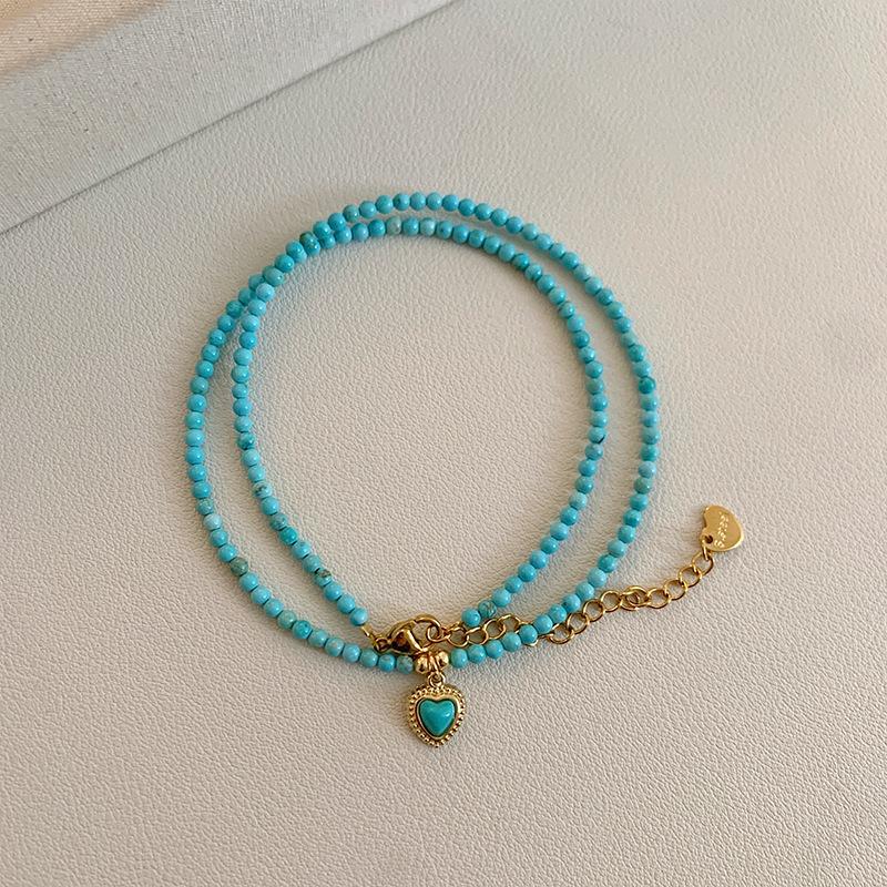 Blue Turquoise Love Pendant, Titanium Steel Necklace, Niche Design, Fashionable, Simple and Versatile, High-end Exquisite Necklace Women