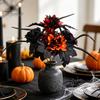Fall Floral Arrangement Halloween Artificial Flower, Faux Sunflower Rose Bouquet with Black Harvest Party Decoration Maple Leaves, Autumn Fake