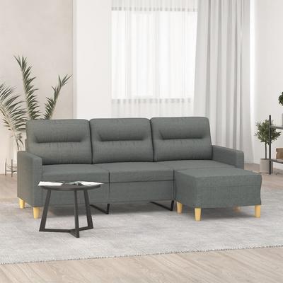 Vidaxl 3-Seater Sofa with Footstool, Dark Grey, 180 Cm, Fabric