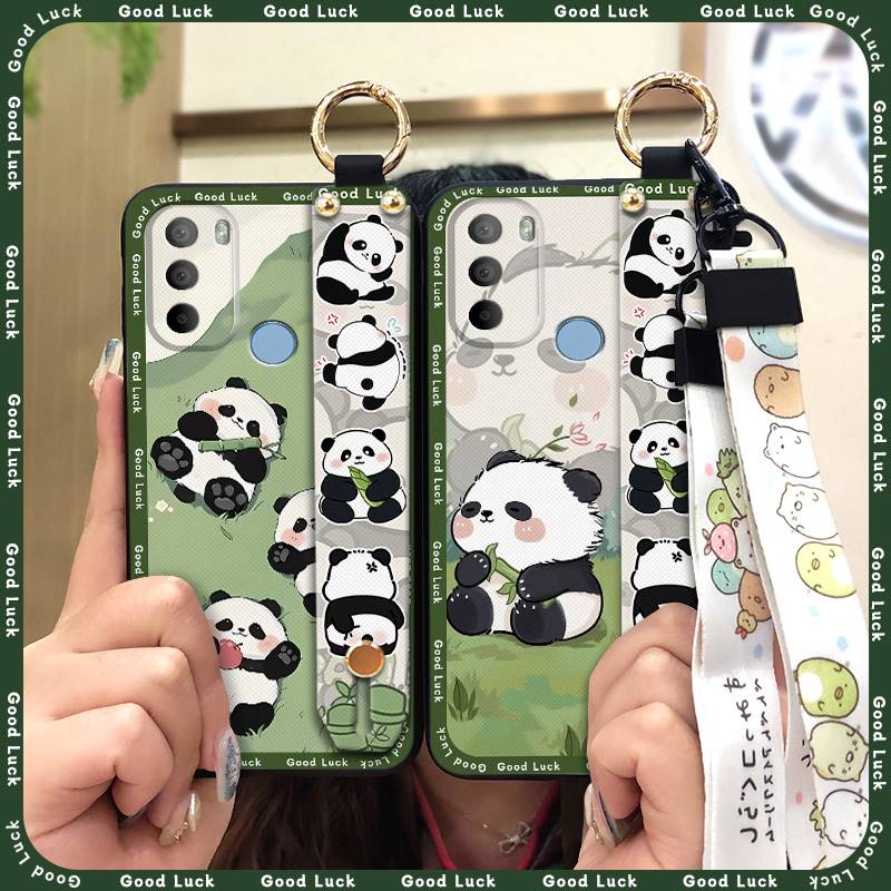 Shockproof Cute Phone Case For MOTO G31 With Fingerprint/XT2173-1 Cartoon Lanyard Wristband Panda Kickstand Wrist Strap