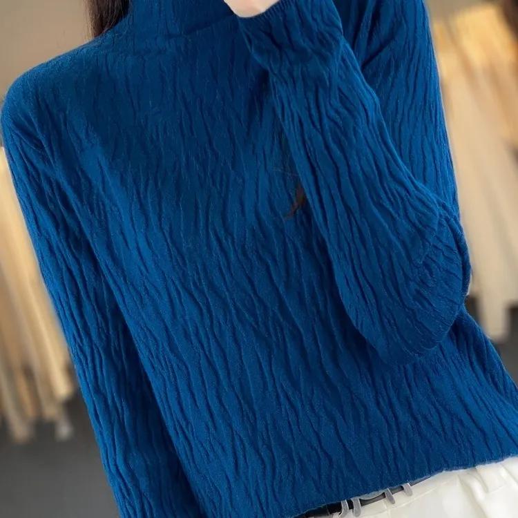 Damen Frühling und Herbst Pullover Halber Stehkragen Unregelmäßiger Pullover Weiblich Weich Lässig Gestricktes Oberteil